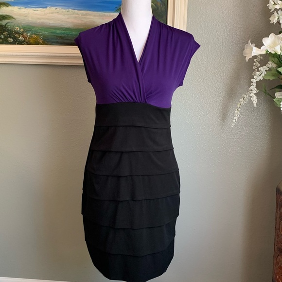 Enfocus Studio Black & Purple Midi Dress Size 10 - Picture 6 of 16